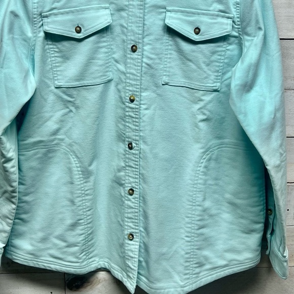 Orvis Denim Jacket Womens Large Aqua Blue Button Down‎ Pockets Collared - Picture 3 of 12